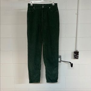 High rise green corduroy jeans